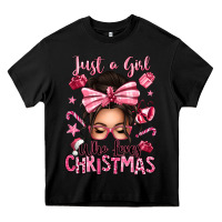 Black just a girl who loves pink christmas messy bun Heavy Core Tee - texasbilliewilder