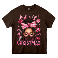 Chocolate Brown just a girl who loves pink christmas messy bun Heavy Core Tee - texasbilliewilder