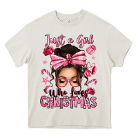 Cream just a girl who loves pink christmas messy bun Heavy Core Tee - texasbilliewilder