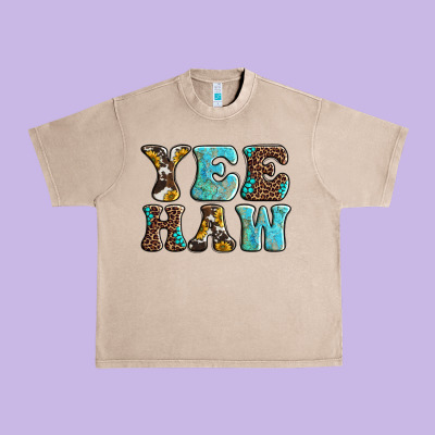 Western Sunflowers Turquoise Leopard Yee Haw Urban Heavy Tee Designed By Barkaloodesign