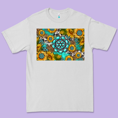 Western Turquoise And Sunflowers Skinny Metal Can Holder Premium Tee Designed By Hra Design Shop