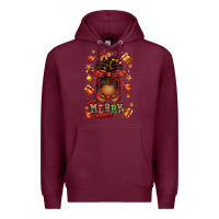Burgundy one merry mama christmas afro messy bun Premium Hoodie - texasbilliewilder