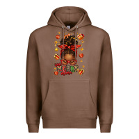 Chestnut one merry mama christmas afro messy bun Premium Hoodie - texasbilliewilder
