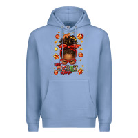 Colony Blue one merry mama christmas afro messy bun Premium Hoodie - texasbilliewilder