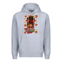 Heather Grey one merry mama christmas afro messy bun Premium Hoodie - texasbilliewilder