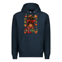 Navy one merry mama christmas afro messy bun Premium Hoodie - texasbilliewilder