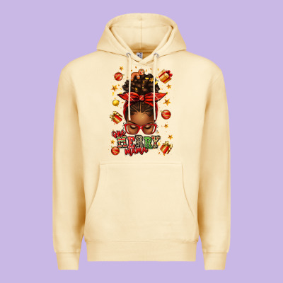 One Merry Mama Christmas Afro Messy Bun Premium Hoodie Designed By Texasbilliewilder