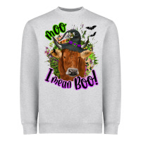 Heather Grey Moo i mean boo Cow Heavyweight Sweatshirt - NancyCooperArtShop
