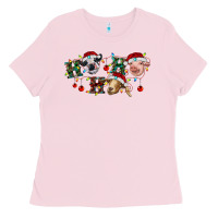 Bubblegum Pink hohoho farm animals Ladies Tee - RanaPortraitStore
