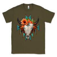 Army Green Aztec Turquoise Bull Skull Classic Tee - Jasminsmagicworld