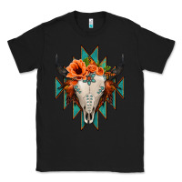 Black Aztec Turquoise Bull Skull Classic Tee - Jasminsmagicworld