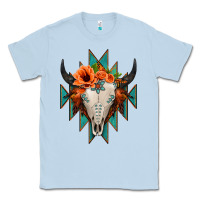 Dusty Blue Aztec Turquoise Bull Skull Classic Tee - Jasminsmagicworld
