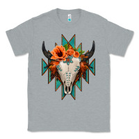 Heather Grey Aztec Turquoise Bull Skull Classic Tee - Jasminsmagicworld
