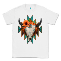 White Aztec Turquoise Bull Skull Classic Tee - Jasminsmagicworld