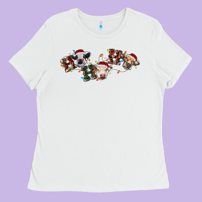 Hohoho Christmas Cows Ladies Tee Designed By Ranaportraitstore