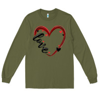 Army Green valentines day heart Long Sleeve Tee - MaliasSmallBusiness