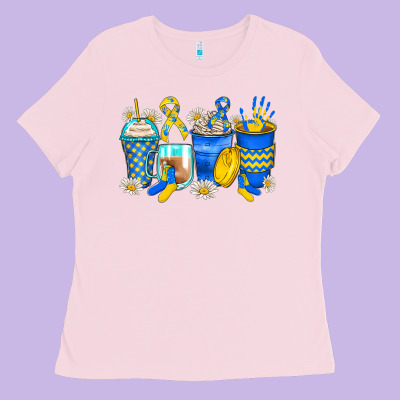Down Syndrome Coffee Cups Ladies Tee Designed By Zillion Design Studio