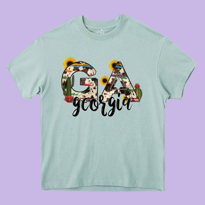 Georgia State Cowhide Serape Cactus Heavy Core Tee Designed By Ranaportraitstore