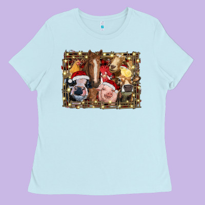 Christmas Farm Animals Ladies Tee Designed By Ranaportraitstore