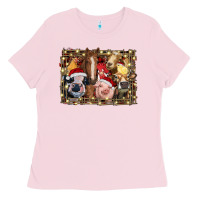 Bubblegum Pink christmas farm animals Ladies Tee - RanaPortraitStore