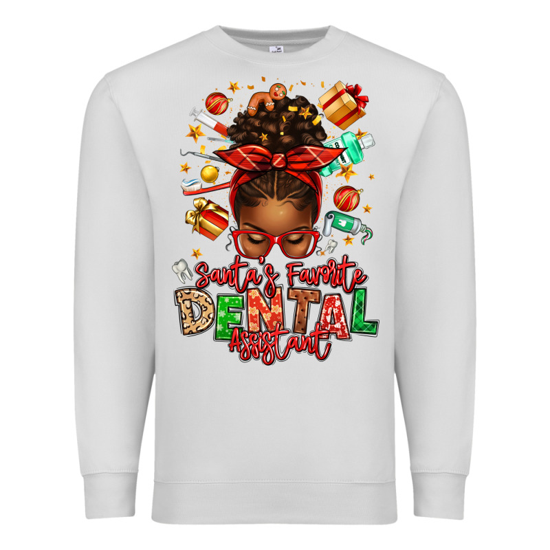 Santa's Favorite Dental Assistant Afro Messy Bun Premium Sweatshirt by texasbilliewilder | Teevron