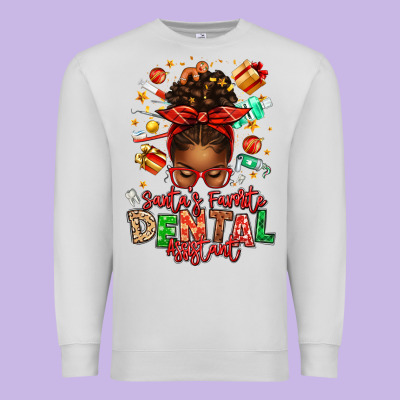 Santa's Favorite Dental Assistant Afro Messy Bun Premium Sweatshirt Designed By Texasbilliewilder