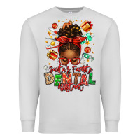 Dove Grey Santa's Favorite Dental Assistant Afro Messy Bun Premium Sweatshirt - texasbilliewilder