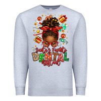 Heather Grey Santa's Favorite Dental Assistant Afro Messy Bun Premium Sweatshirt - texasbilliewilder