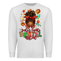 Oatmeal Heather Santa's Favorite Dental Assistant Afro Messy Bun Premium Sweatshirt - texasbilliewilder