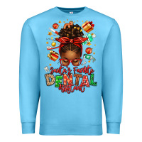 Ocean Blue Santa's Favorite Dental Assistant Afro Messy Bun Premium Sweatshirt - texasbilliewilder