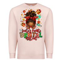 Pale Pink Santa's Favorite Dental Assistant Afro Messy Bun Premium Sweatshirt - texasbilliewilder