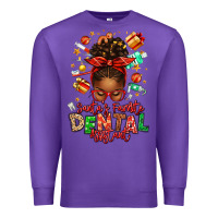 Purple Santa's Favorite Dental Assistant Afro Messy Bun Premium Sweatshirt - texasbilliewilder