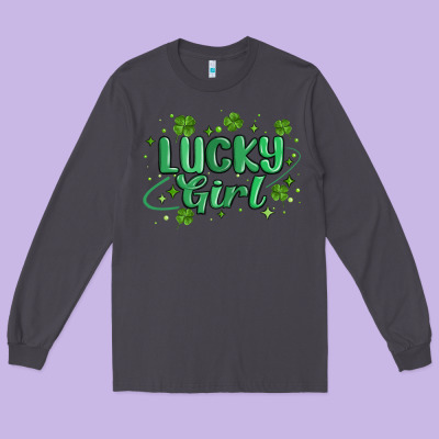 Lucky Girl Long Sleeve Tee Designed By Maliassmallbusiness