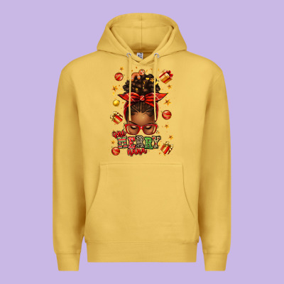 One Merry Nana Christmas Afro Messy Bun Premium Hoodie Designed By Texasbilliewilder