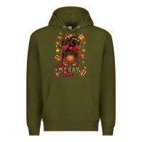 Army Green one merry nana christmas afro messy bun Premium Hoodie - texasbilliewilder