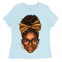 Baby Blue afro woman messy bun Ladies Tee - texasbilliewilder