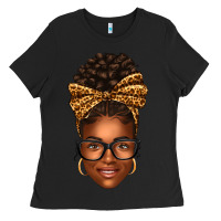 Black afro woman messy bun Ladies Tee - texasbilliewilder