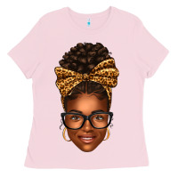 Bubblegum Pink afro woman messy bun Ladies Tee - texasbilliewilder