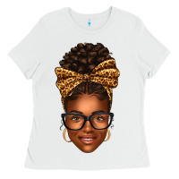 White afro woman messy bun Ladies Tee - texasbilliewilder