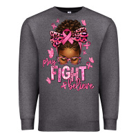 Charcoal Heather pray fight believe breast cancer afro messy Premium Sweatshirt - texasbilliewilder
