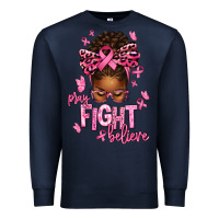 Navy pray fight believe breast cancer afro messy Premium Sweatshirt - texasbilliewilder