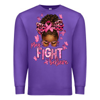 Purple pray fight believe breast cancer afro messy Premium Sweatshirt - texasbilliewilder