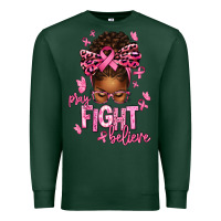 Sports Green pray fight believe breast cancer afro messy Premium Sweatshirt - texasbilliewilder