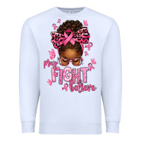 White pray fight believe breast cancer afro messy Premium Sweatshirt - texasbilliewilder