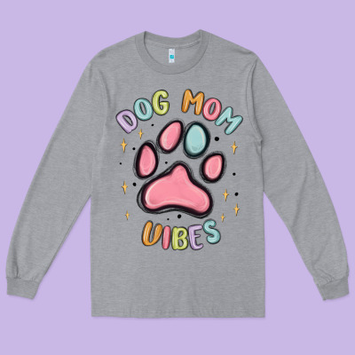 Dog Mom Vibes Long Sleeve Tee Designed By Maliassmallbusiness