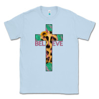 Dusty Blue Believe Cross Classic Tee - Jasminsmagicworld