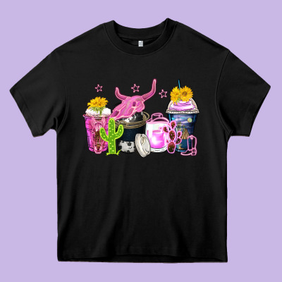 Neon Western Coffee Cups Heavy Core Tee Designed By Zillion Design Studio