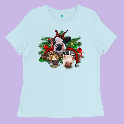 Christmas Cows With Tree Ladies Tee Designed By Ranaportraitstore