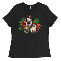 Black christmas cows with tree Ladies Tee - RanaPortraitStore