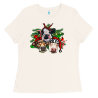 Bone christmas cows with tree Ladies Tee - RanaPortraitStore